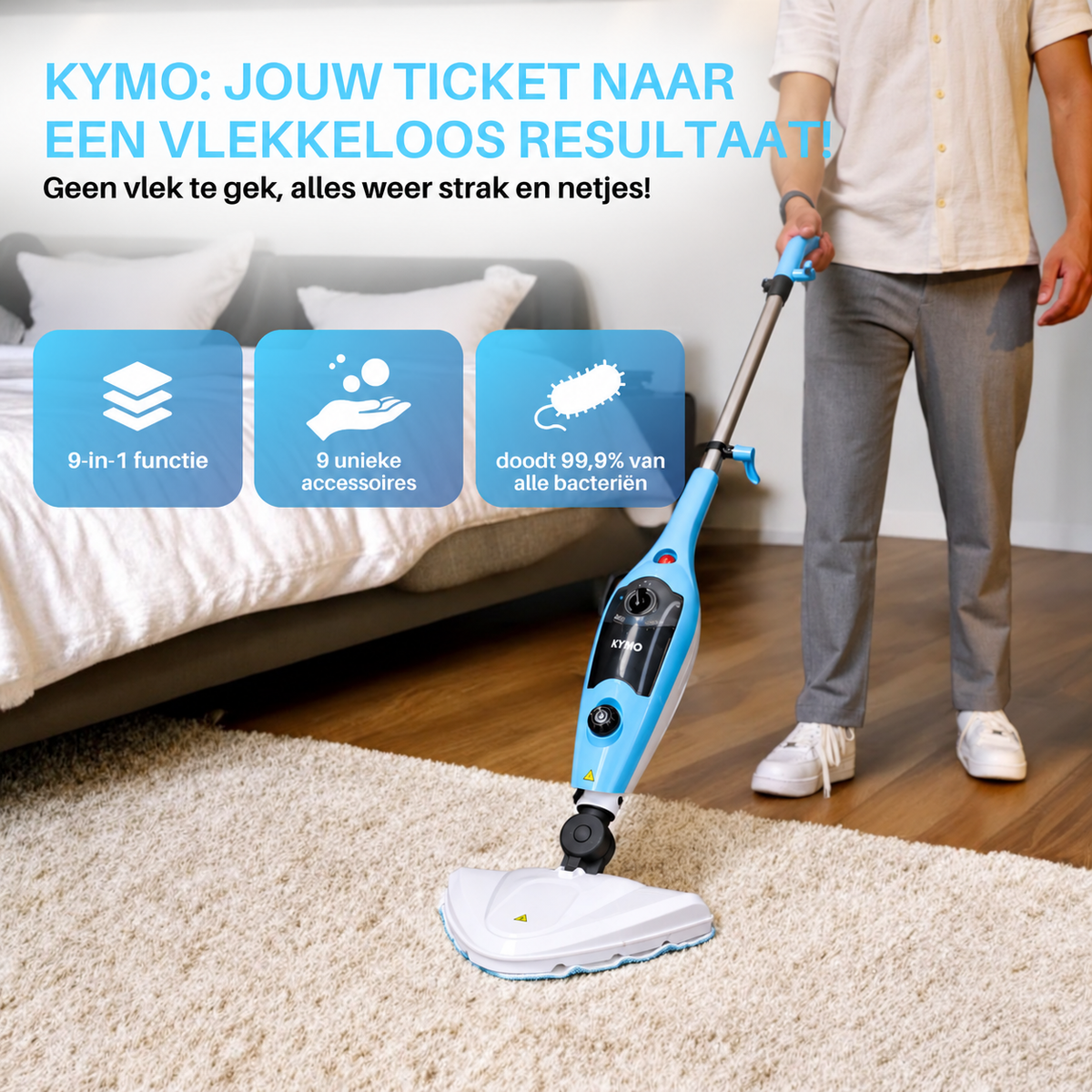 Kymo 9 in 1 Stoommop en Handstoomreiniger