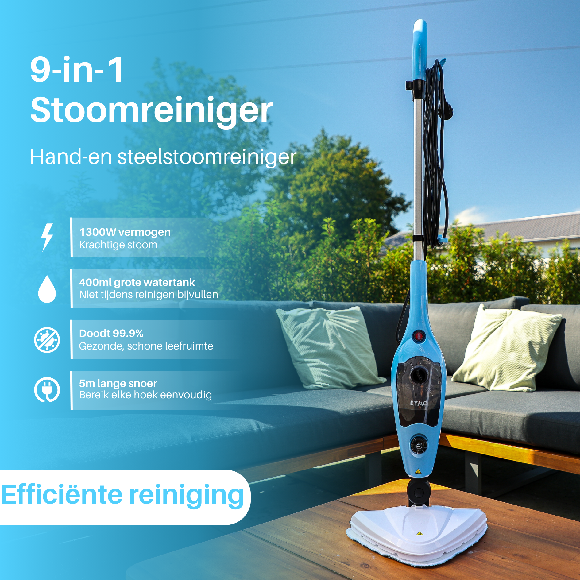 Kymo 9 in 1 Stoommop en Handstoomreiniger