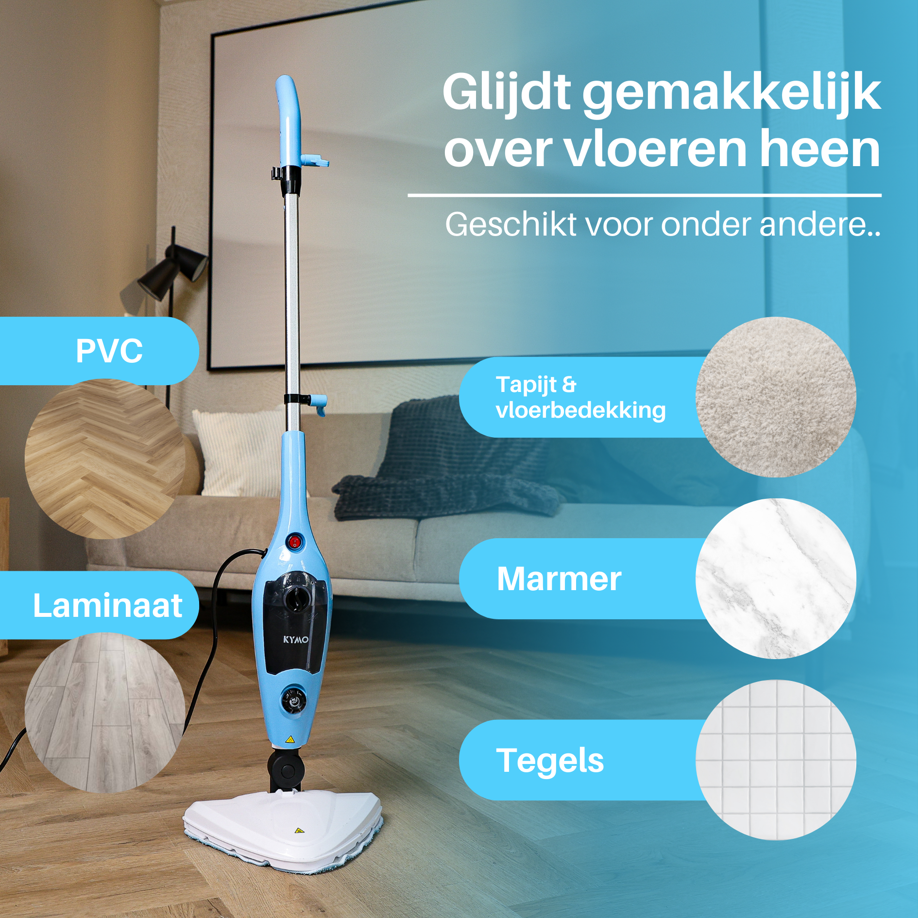 Kymo 9 in 1 Stoommop en Handstoomreiniger