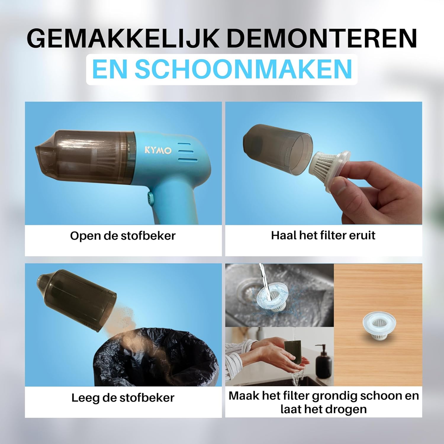 Kymo Kruimeldief - Krachtige Handstofzuiger draadloos - Kruimelzuiger - Thuis, dierenhaar, auto - Kleine stofzuiger