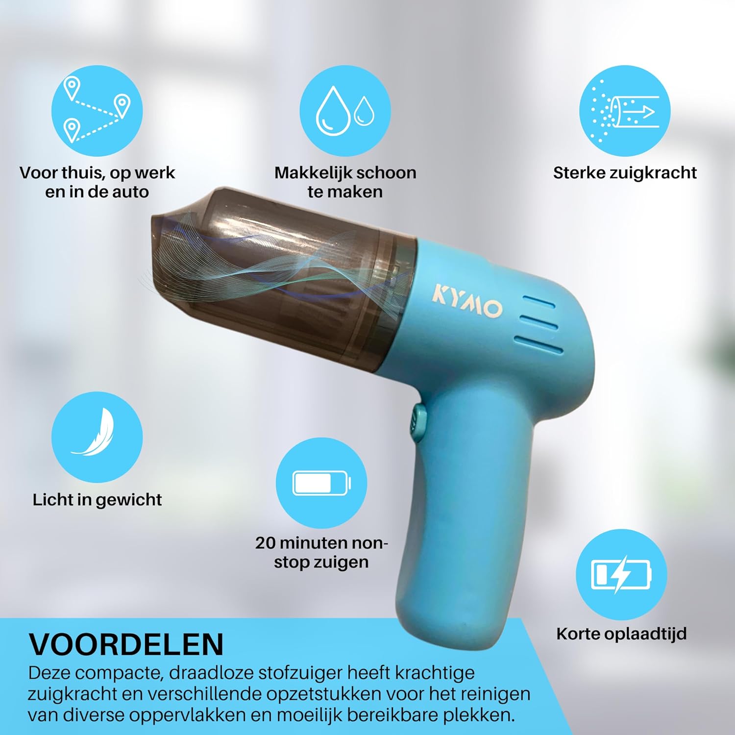 Kymo Kruimeldief - Krachtige Handstofzuiger draadloos - Kruimelzuiger - Thuis, dierenhaar, auto - Kleine stofzuiger