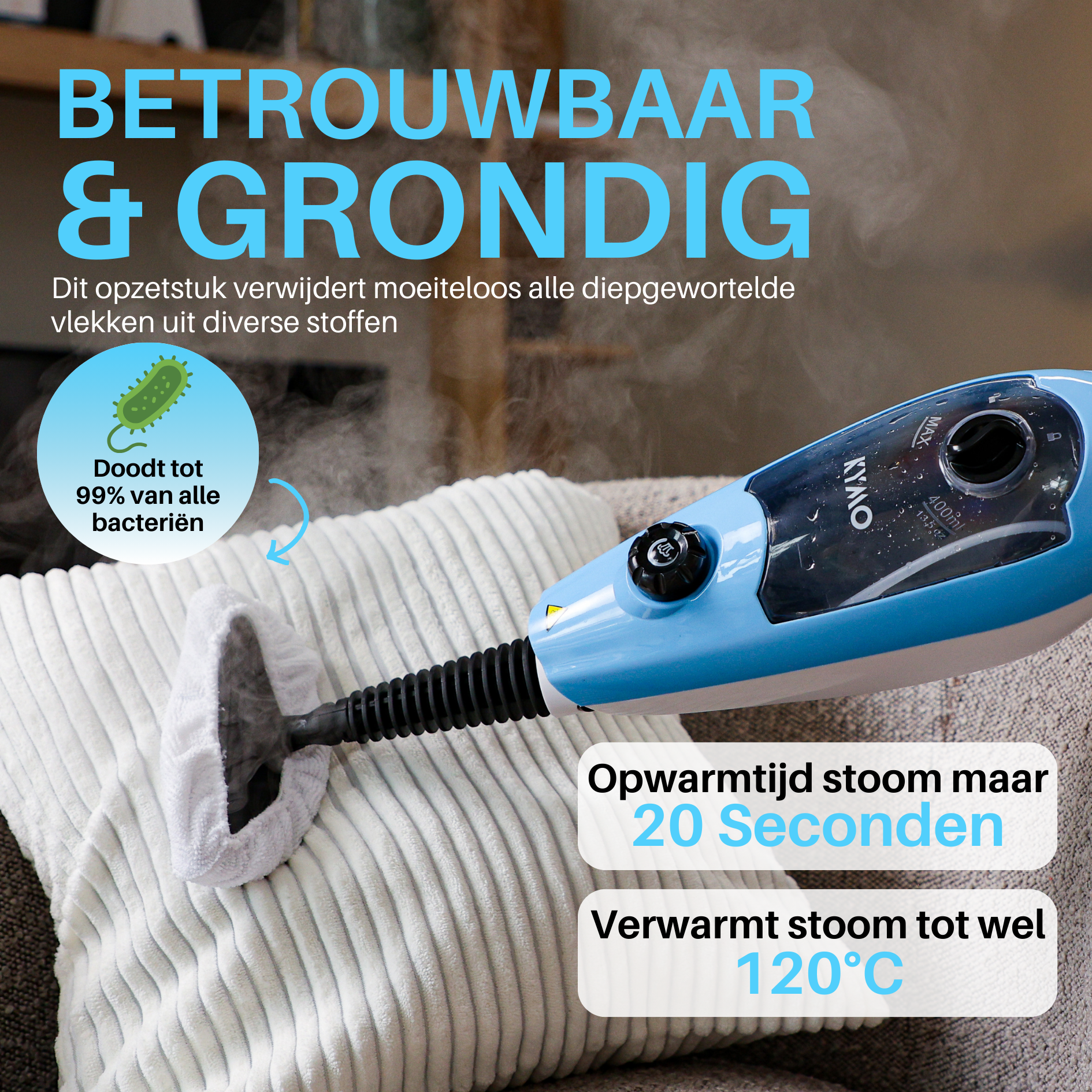 Kymo 9 in 1 Stoommop en Handstoomreiniger