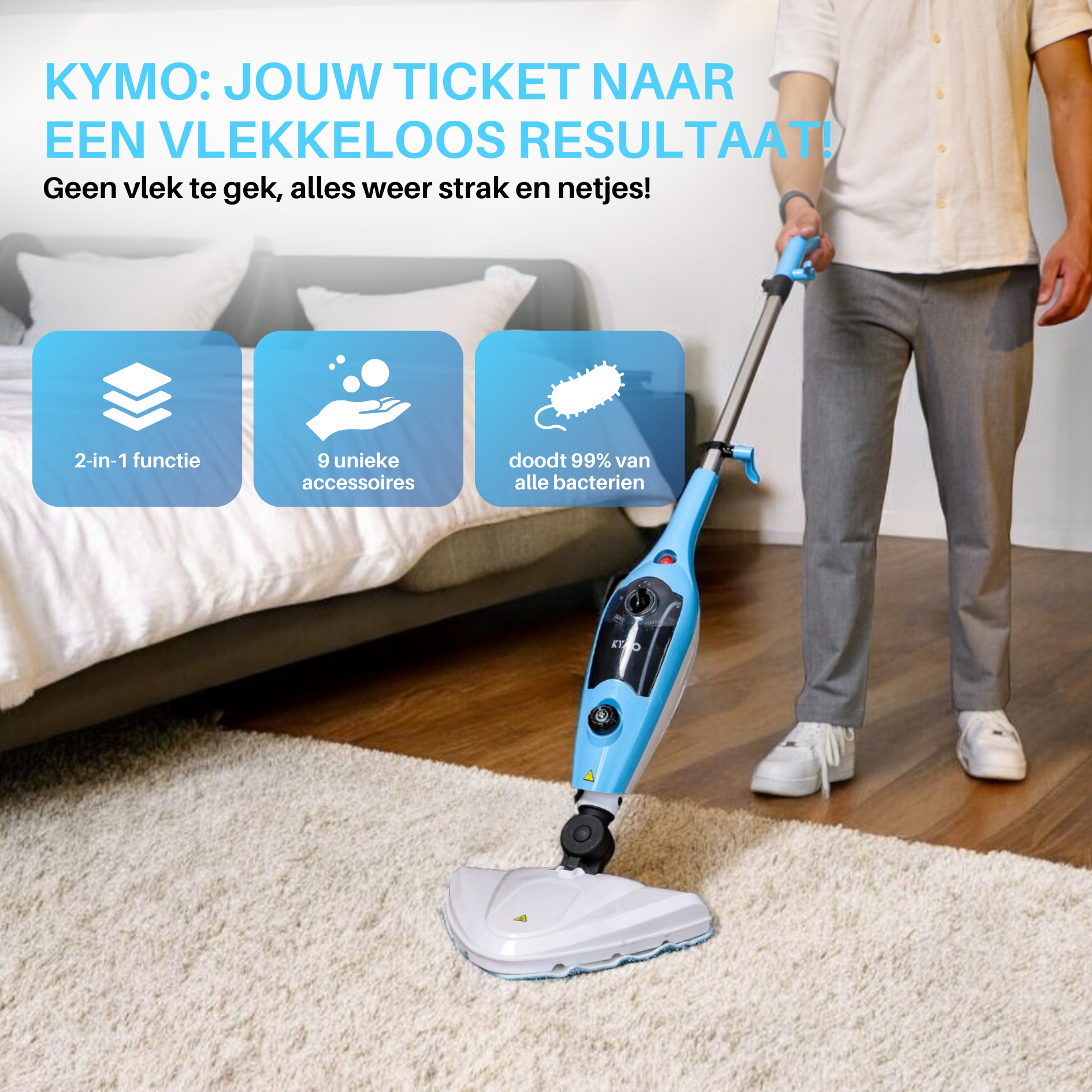 Kymo 9 in 1 Stoommop en Handstoomreiniger