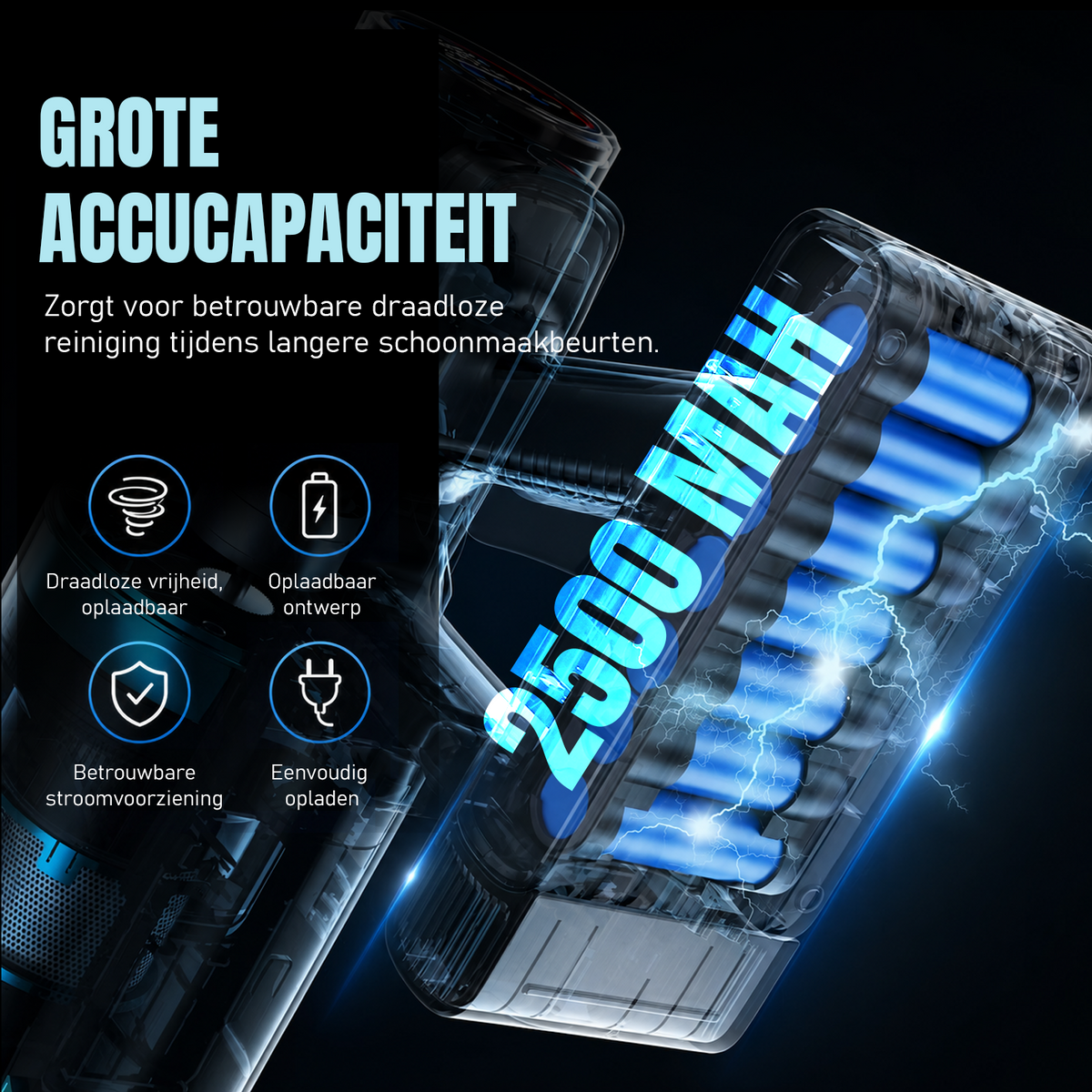 Uitneembare 2500 mAh accu van de Kymo draadloze stofzuiger