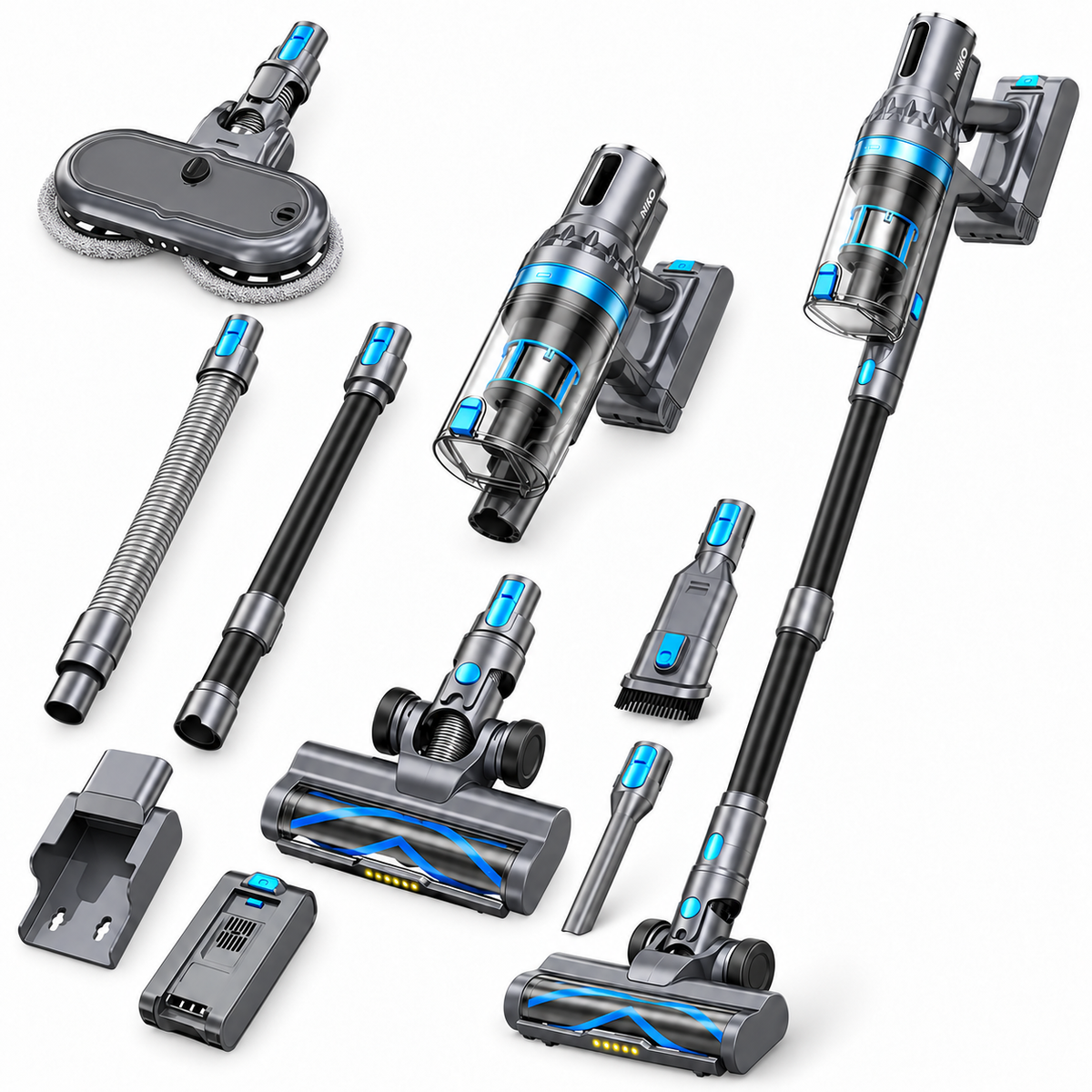 Kymo steelstofzuiger met dweilfunctie en complete accessoireset