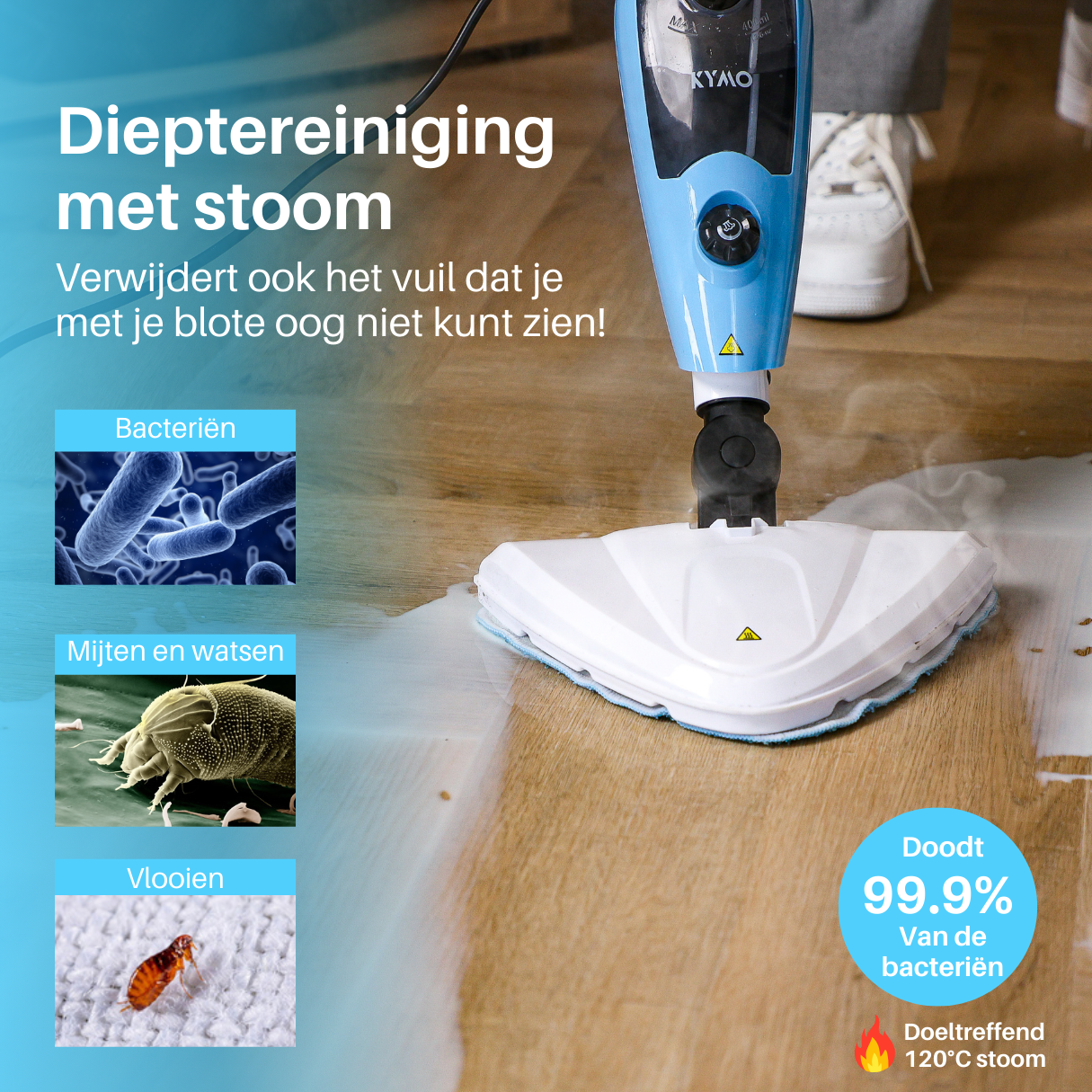 Kymo 9 in 1 Stoommop en Handstoomreiniger