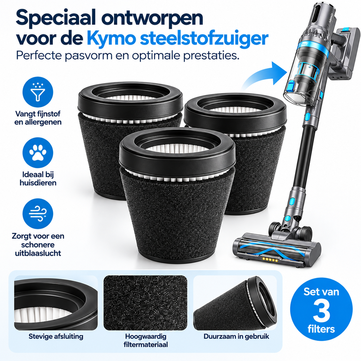 Kymo 3 stuks filters steelstofzuiger