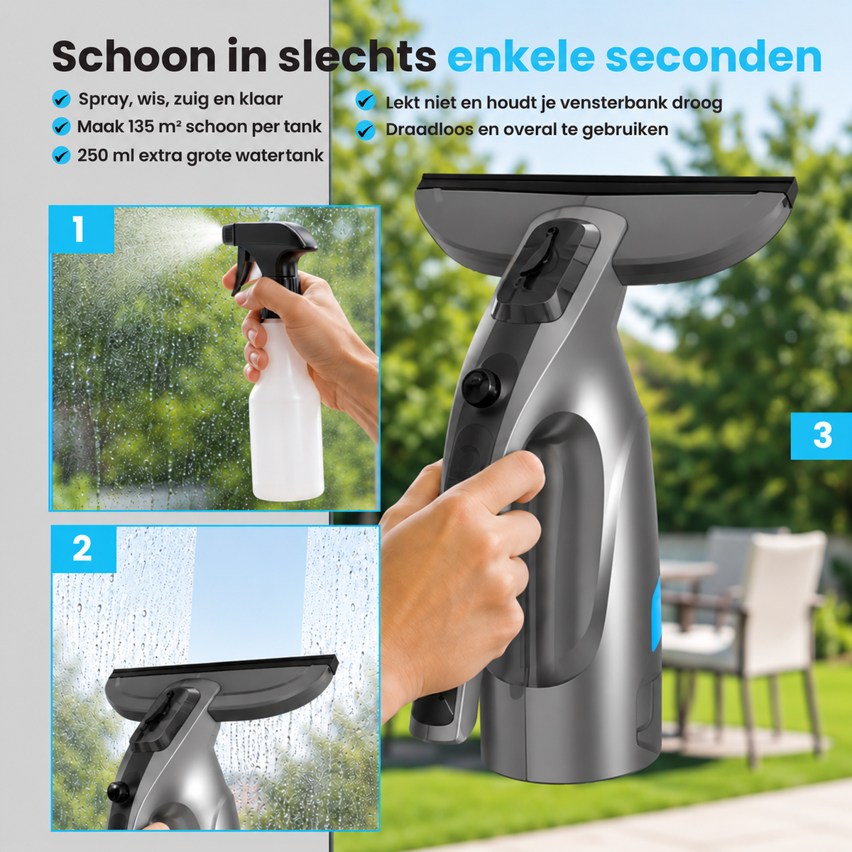 Kymo 2 in 1 Elektrische Ramenreiniger